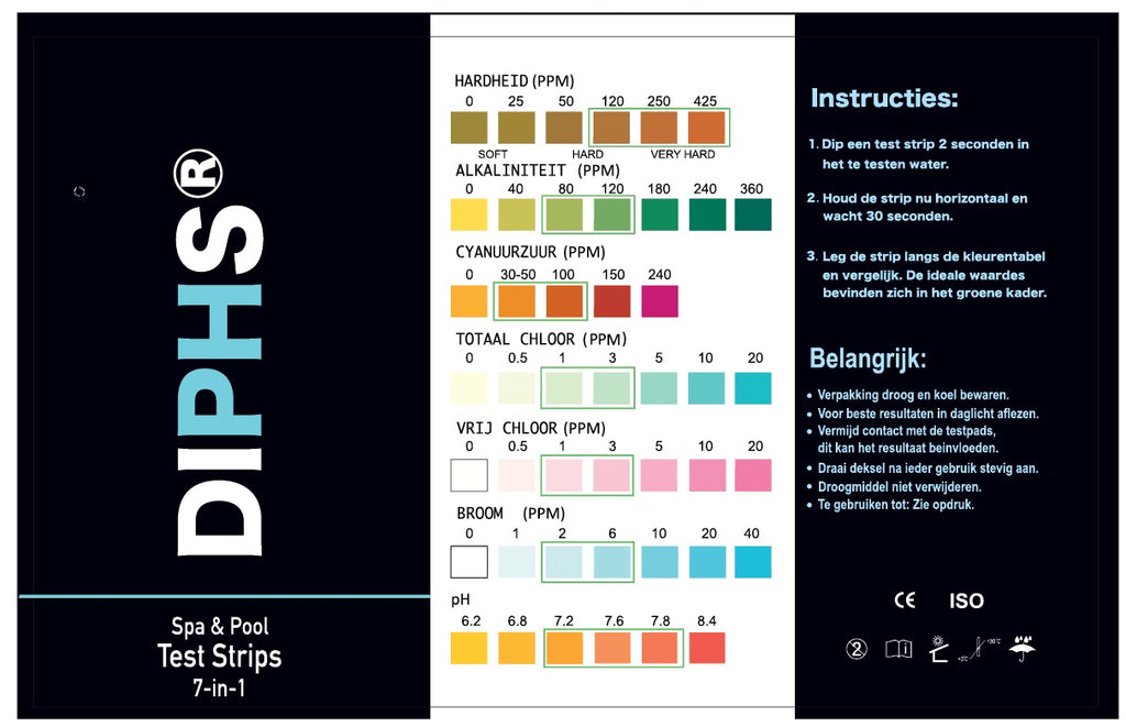 Diphs Zwembad Teststrips 7-in-1 | Zwembad, Jacuzzi en Spa
